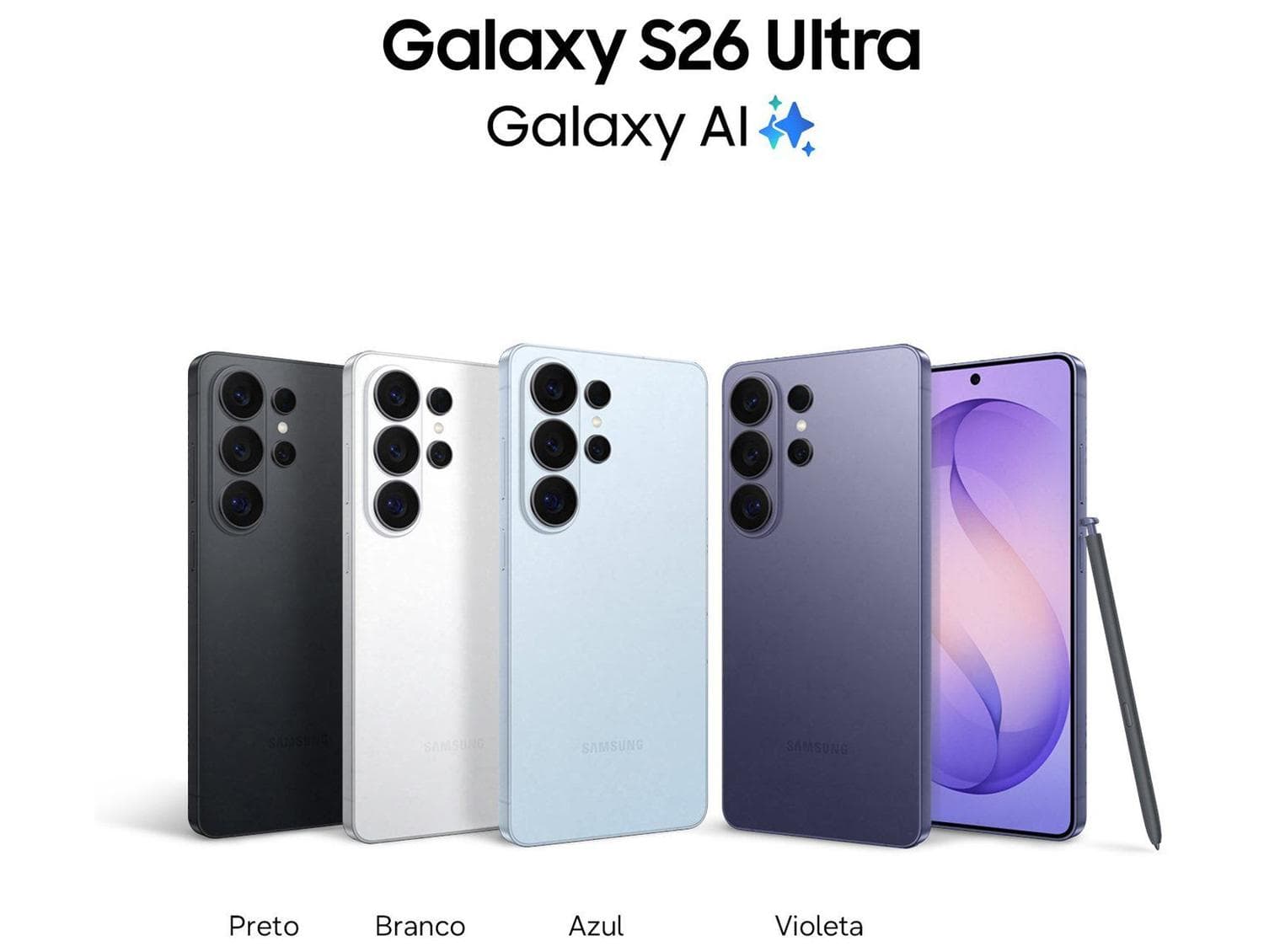 Samsung Galaxy S26 Ultra 5G 512GB Galaxy AI 6,9" 12GB RAM Câm. Quádrupla 200+50+10+50MP Bateria 5000mAh Dual Chip