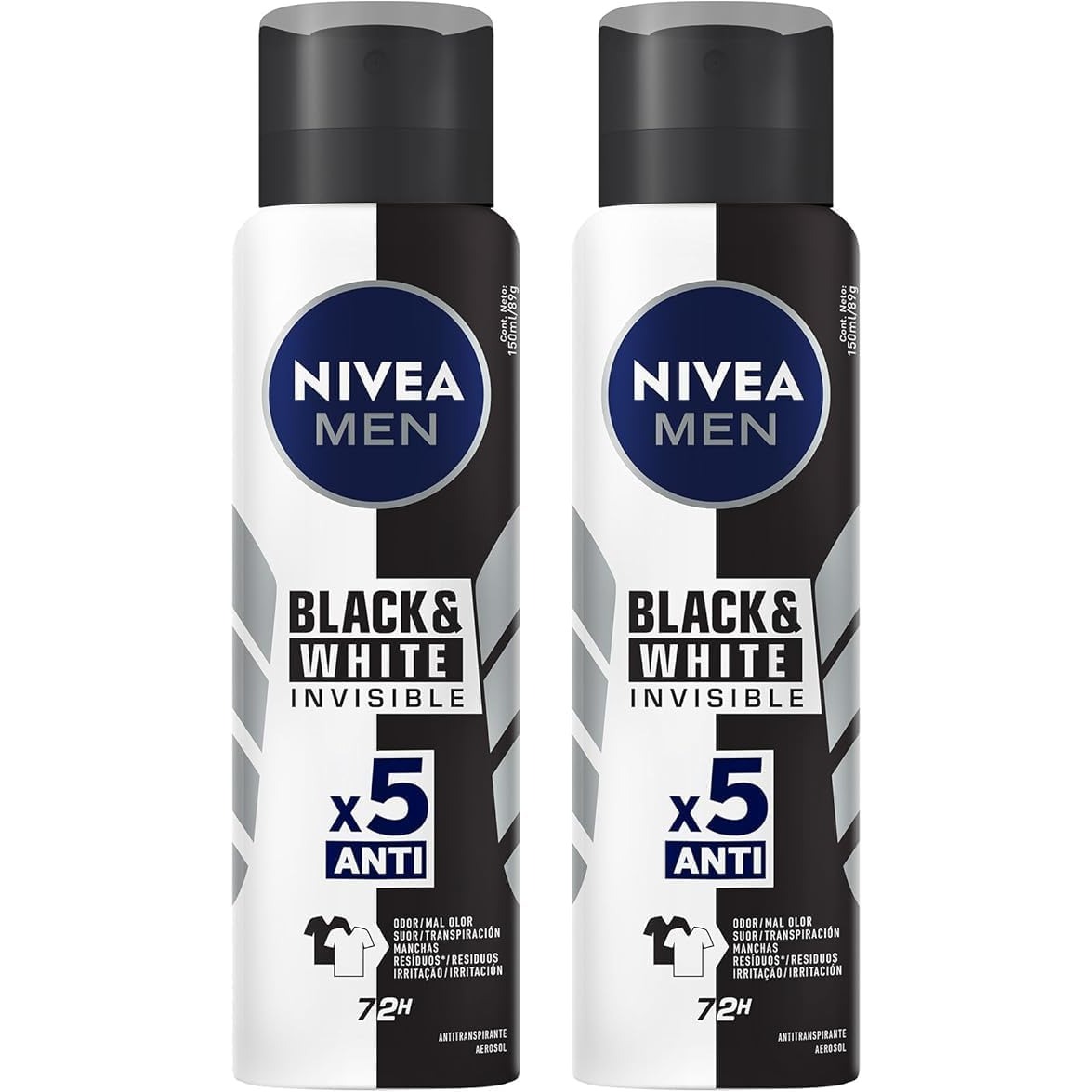 Kit NIVEA Desodorante Aerosol Men Black&White Invisible - 2 unidades