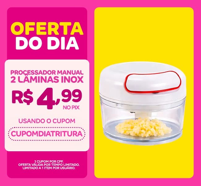 Processador Triturador Fatiador Picador Moedor De Temperos Legumes Frutas Alimentos Alho Cebola Manual 2 Lâminas Aço Inox - BMAX