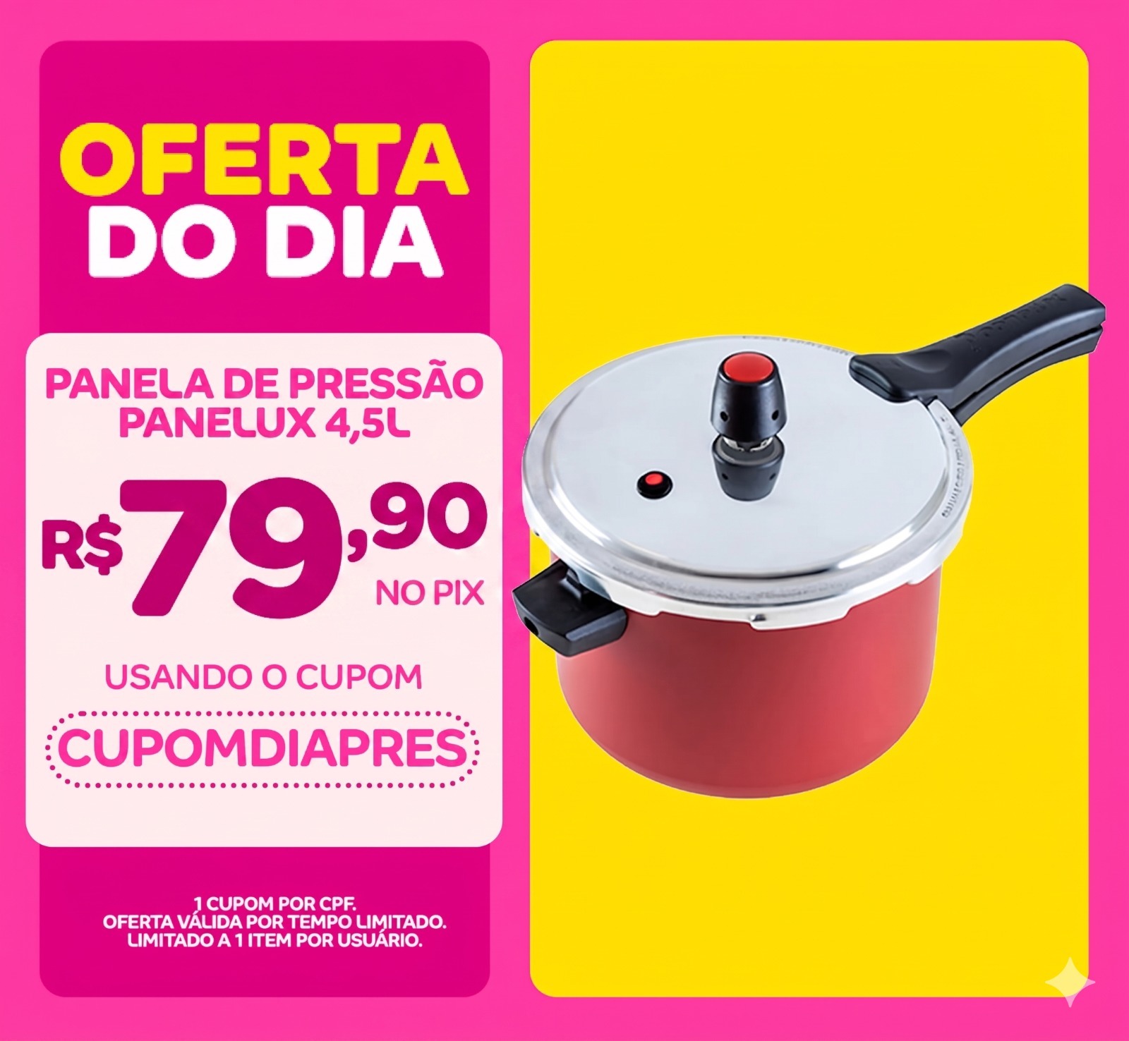 Panela de Pressão Panelux 4,5L Cereja Fechamento Externo Magnific