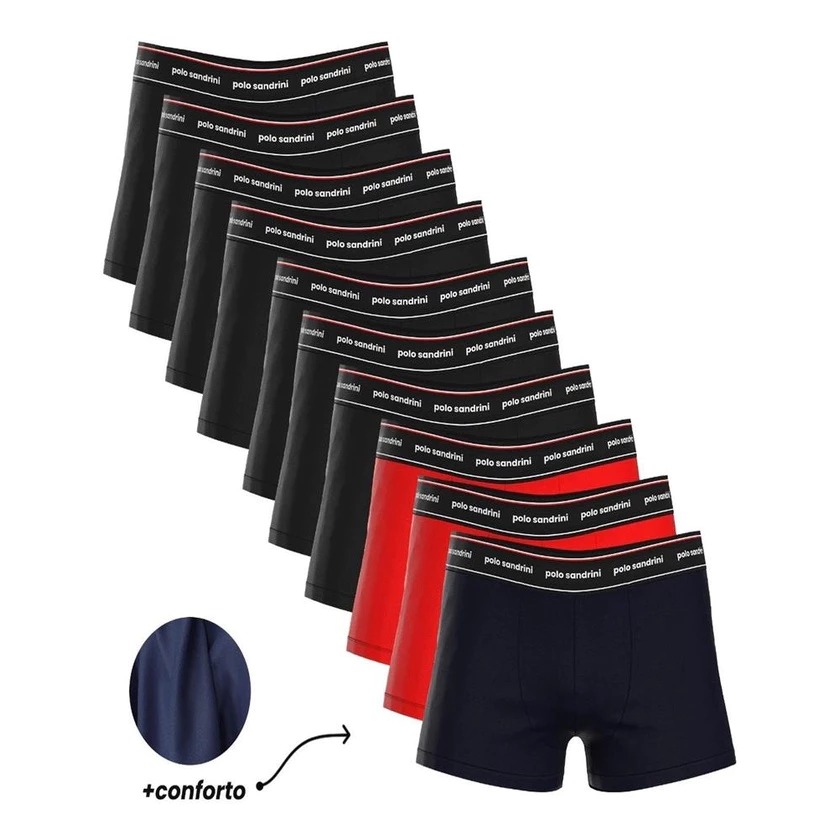 Kit 10 Cueca Boxer Poliéster Microfibra Polo Sandrini