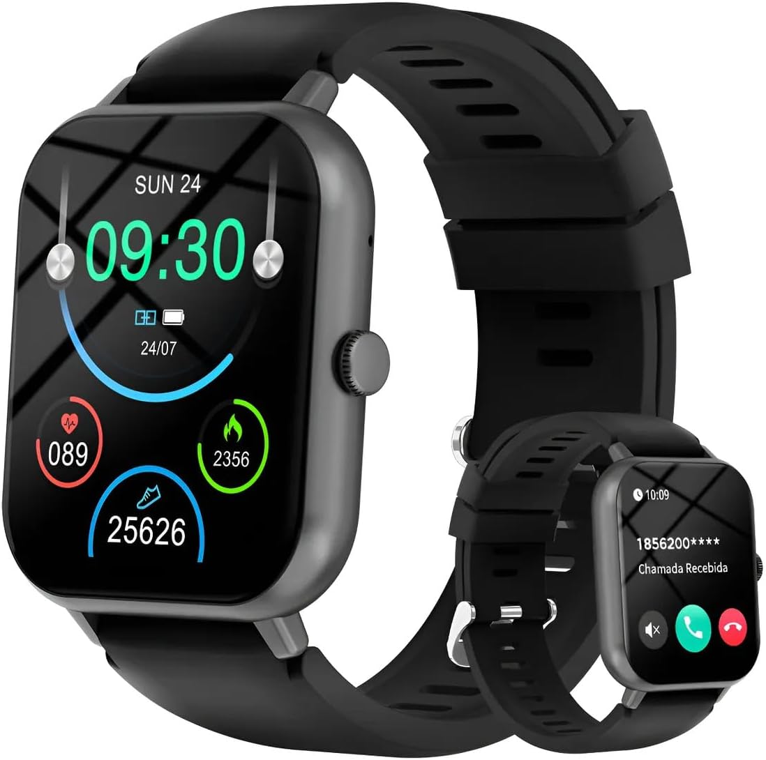 Bettdow SmartWatch, relogio smartwatch feminino com 1.83" Ecrã tátil, à prova d'água IP67, Recebimento de Notificações, relogio masculino com 100+ Modos Esportivos Faz e Recebe Ligações (Preto)