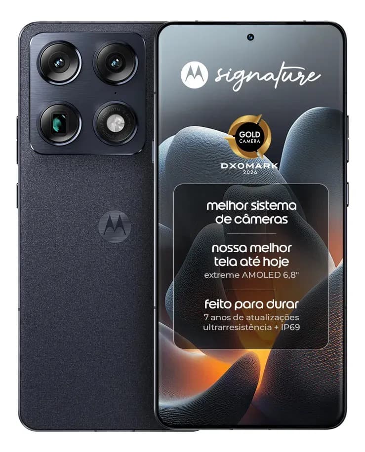 Smartphone Motorola Signature 5g - 512gb 24gb (12gb Ram + 12gb Ram Boost), 3 Cameras 50mp Sony Lytia E Zoom 100x, Tela 1.5k Extreme Amoled 165hz - Preto