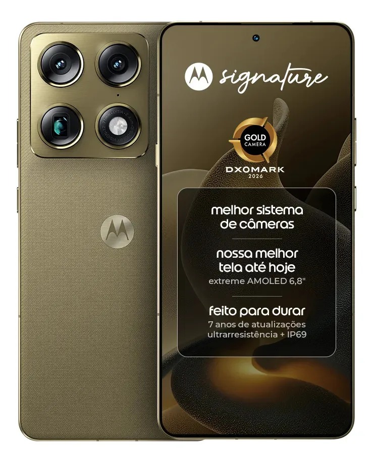 Smartphone Motorola Signature 5g - 512gb 24gb (12gb Ram + 12gb Ram Boost), 3 Cameras 50mp Sony Lytia E Zoom 100x, Tela 1.5k Extreme Amoled 165hz