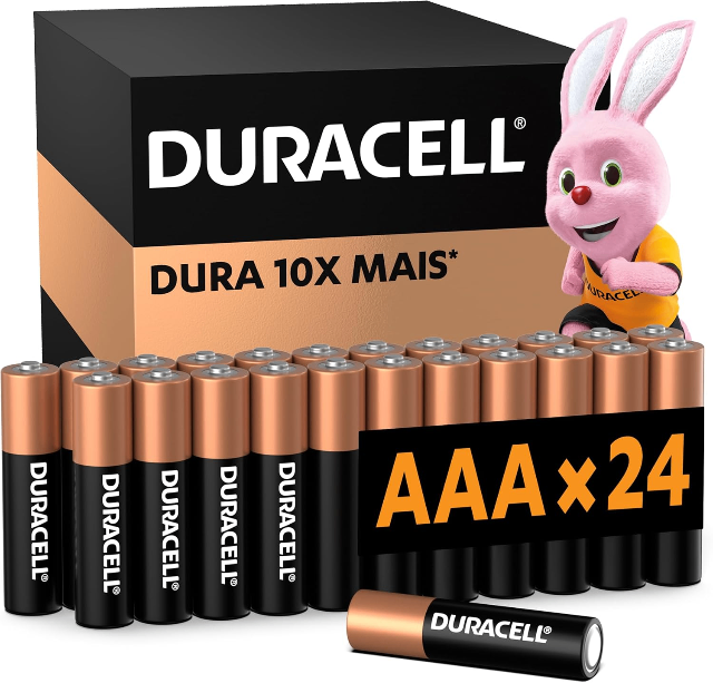 Duracell Pilhas Alcalinas AAA Palito Pack 24 Unidades – Dura Mais - Ideal para Controle de Videogame e Brinquedos