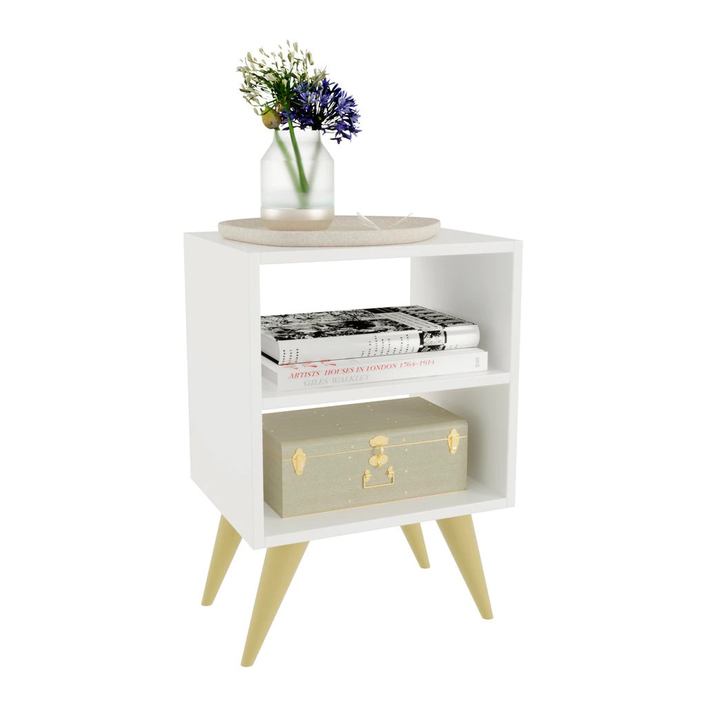 Mesa de Cabeceira Retrô Compacta com Nicho para Quarto Sala Casal ou Solteiro Palma