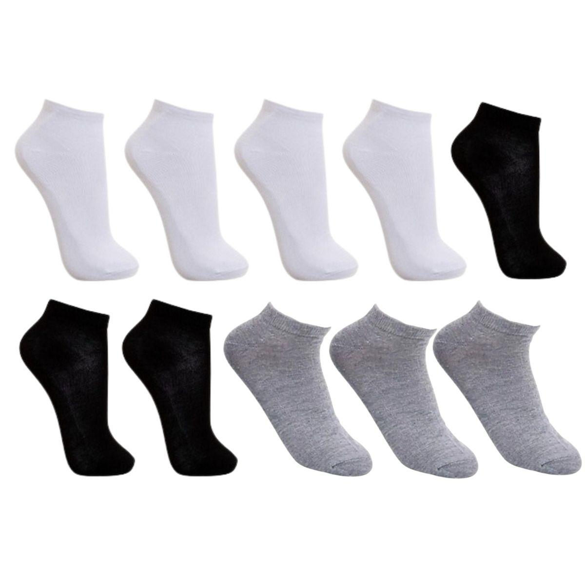 Kit 10 Pares de Meias Soquete Unissex 80 Algodão Conforto e Qualidade Premium Branco Cinza e Preto - Genérica