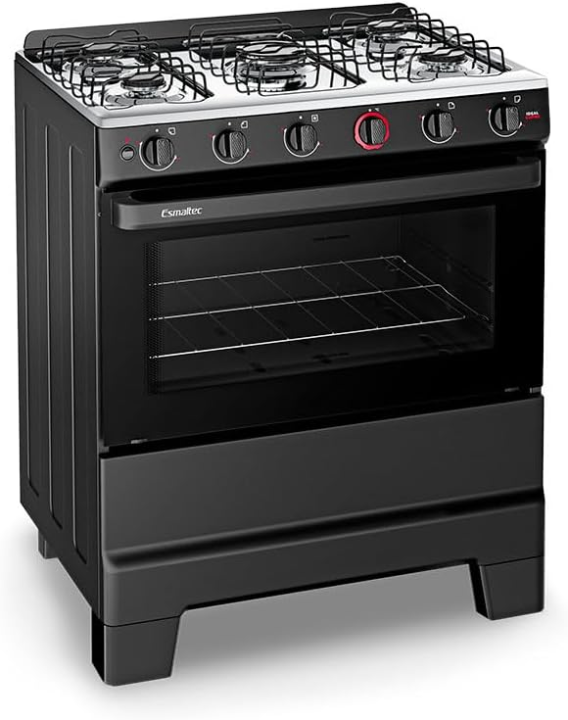 Fogão 5 Bocas Esmaltec Ideal Super a Gás com Mesa Inox Preto