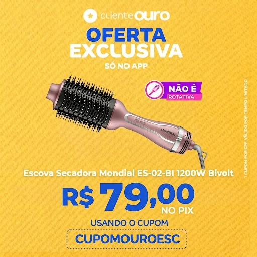 Escova Secadora Mondial ES-02-BI 1200W 3 Níveis de Temperatura Tourmaline Íon