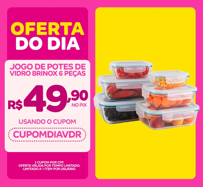 Jogo de Potes de Vidro Brinox com Tampa Retangular Lock & Stock 6 Peças