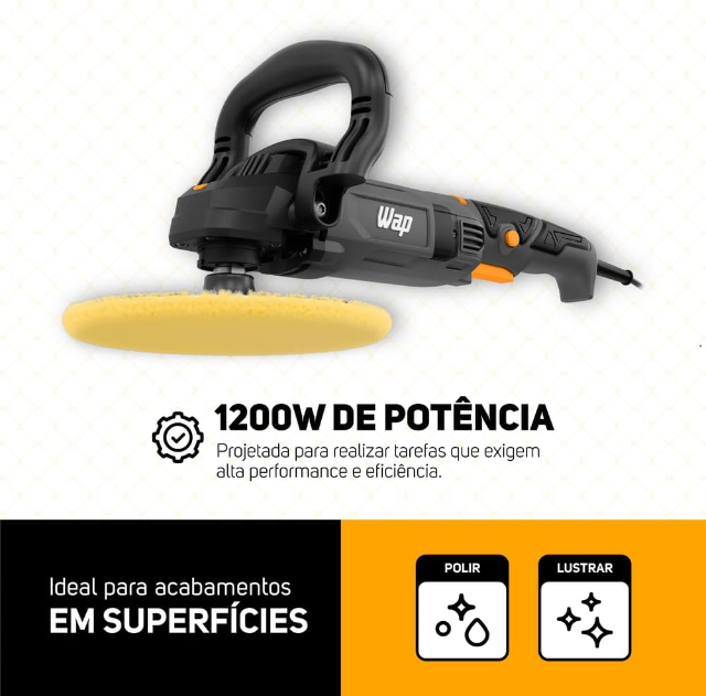 WAP Politriz Rotativa WF PR01 Ergonômica Com Empunhadura Angular 7” 1200W e 6 Velocidades 127V