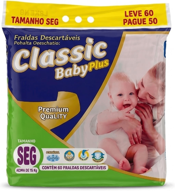 Fralda Classic Mega SEG (Super Extra Grande), Pacote com 60
