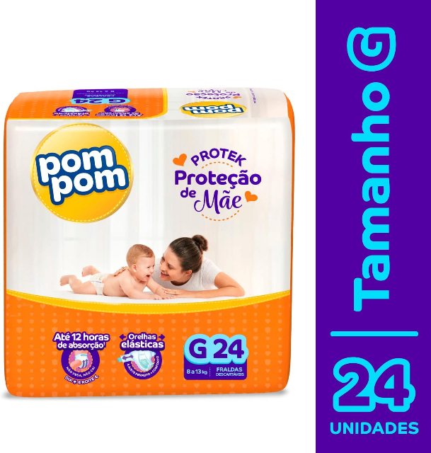 Fralda Pom Pom Protek Proteção de Mãe Jumbo G 24 Unidades