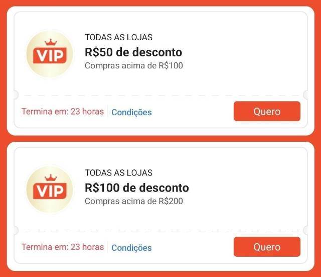 Cupons de R$ 100 acima de R$ 200 e R$ 50 acima de R$ 100 na Shopee para VIP