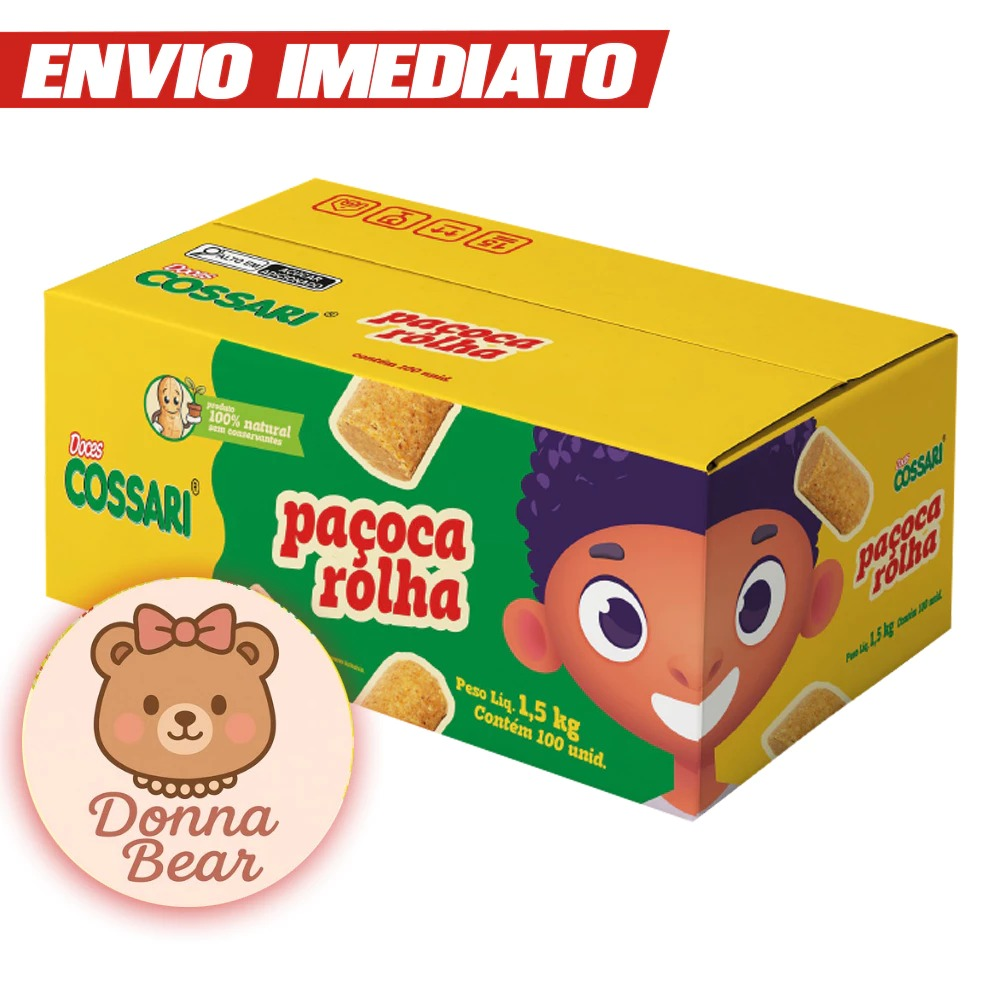 Paçoca Rolha Caixa com 100 unidades embaladas - Doce para lembrancinha atacado aniversário paçoquinha