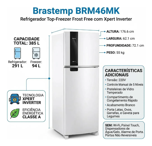 Geladeira Brastemp Frost Free 385 Litros Duplex Branca - BRM46MB