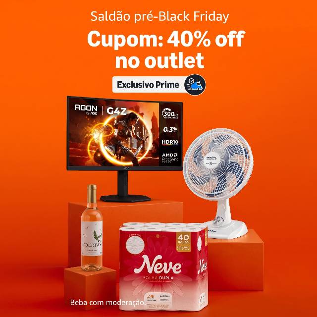 Cupom de Desconto 40% com desconto máximo de R$ 300 em produtos de outlet na Amazon