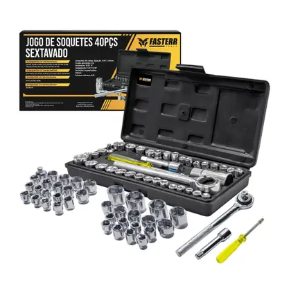 Kit Chaves Jogo Catraca Reversível Soquetes 40 Peças Maleta Fasterr