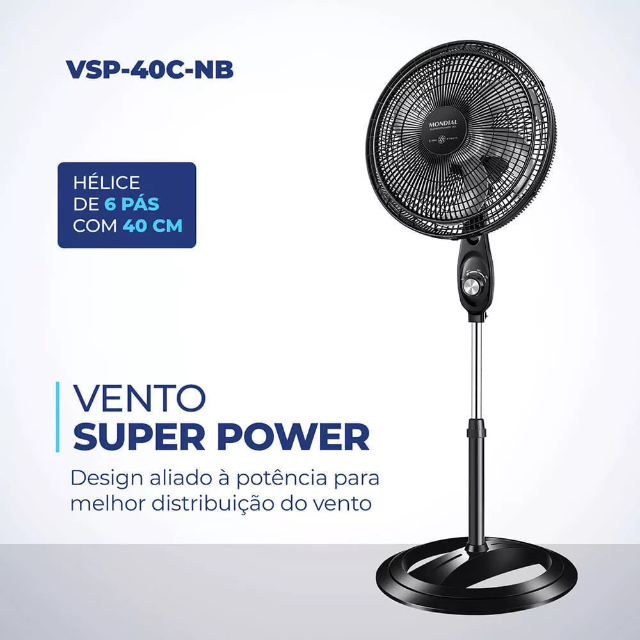 Ventilador de Coluna Mondial Super Power 6 PƔs VSP-40C-NB - 40cm 220V