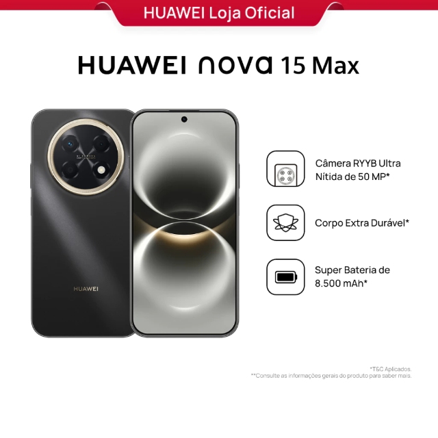 HUAWEI nova 15 Max | Smartphone | 8GB+256GB | Câmera de 50 MP | Bateria de 8.500 mAh