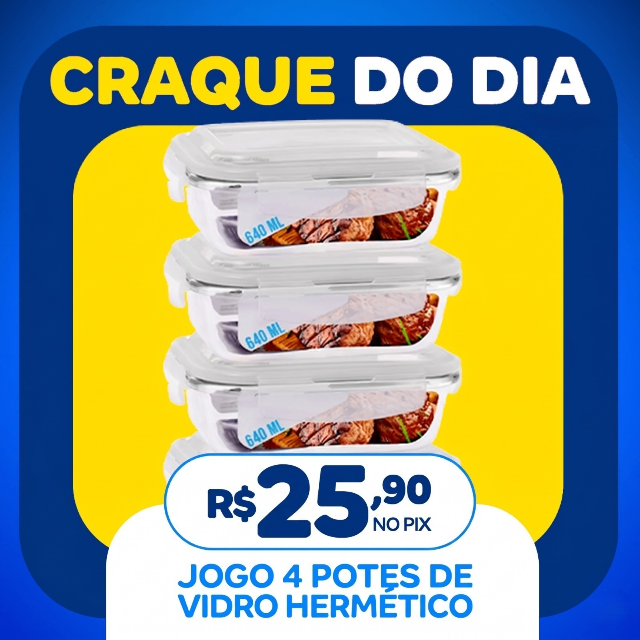 Jogo 4 Potes de Vidro Hermético Marmita Tampa 4 Travas 640ml - DONA LAURA