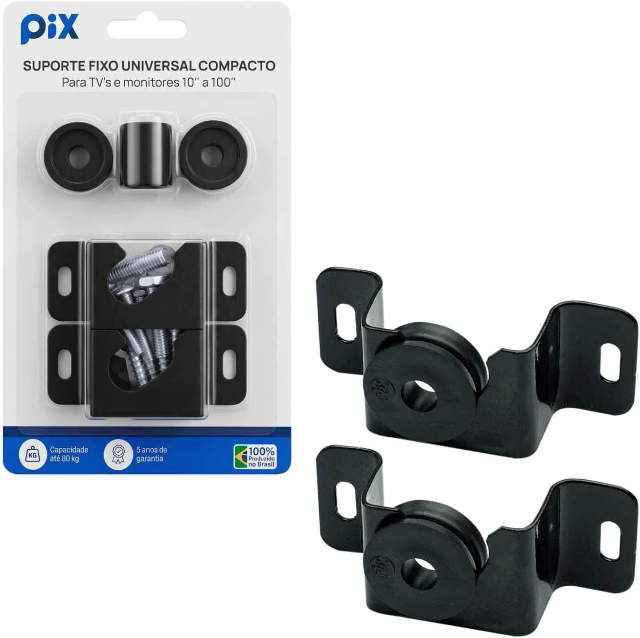 PIX Suporte de TV Fixo Universal 10 a 100 Polegadas Compacto Preto