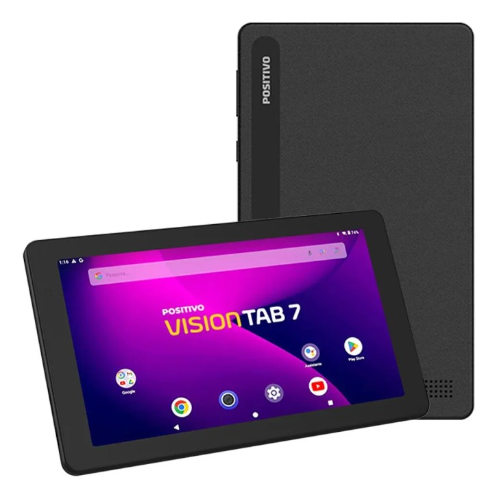 Tablet Positivo Vision TAB 7 - Processador Octa-Core 3GB RAM 64GB Armazenamento Tela 7” IPS Bateria 3100mAh, Android 14 Go, Wi-fi - Preto
