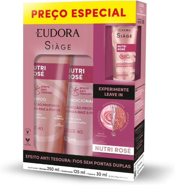 Eudora Siage Nutri Rose - 1 shampoo 250ml + 1 condicionador 125ml + 1 Leave in 30ml