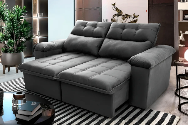 Sofá Retrátil/reclinável King House Verona 1,50m Velut Cinza C/ Molas