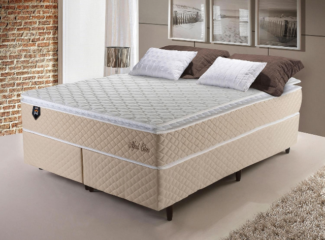 Conjunto Cama Box King Size Alford 193x203x66 Bege c/ Molas Ensacadas - King House