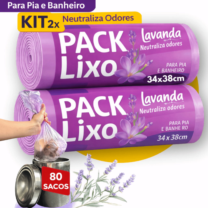 Sacos de Lixo Perfumados Lavanda | Kit 2 com 80 Sacos | Para Pia e Banheiro | 34x38cm | Neutraliza Odores
