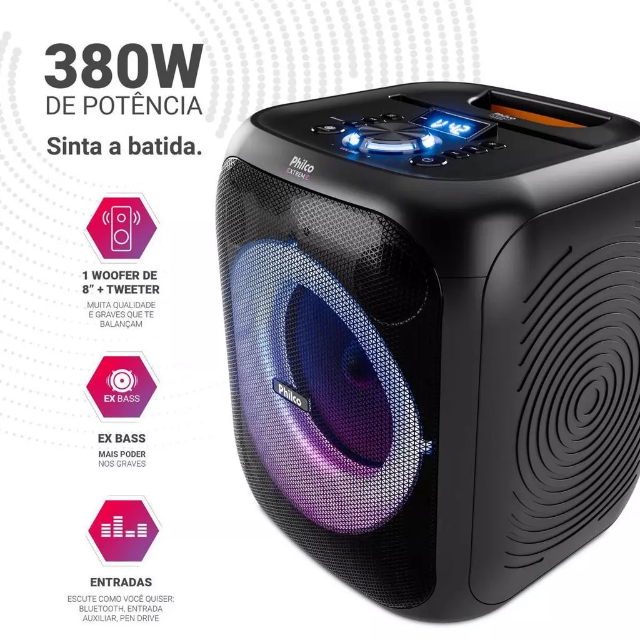 Caixa de Som Philco Extreme Flash Lights 380W PCX4800